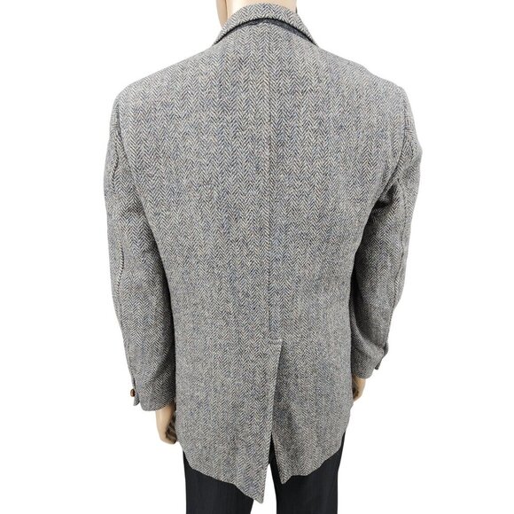 Mens Harris Tweed Wool Blazer Nordstrom Handwoven Scottish Herringbone Gray Size - Picture 3 of 12
